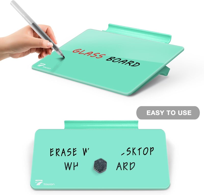 TOWON Mint Green Mini Desktop Pure Glass Whiteboard, Small Slope Slick Desk Whiteboard Glass, Desk White Board, Desktop White Board Dry Erase, Stenography Artifact for Office Homeschooling Décor, 8x6 inch - Image 3